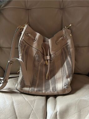 Women’s Taupe Drawstring Bucket Bag